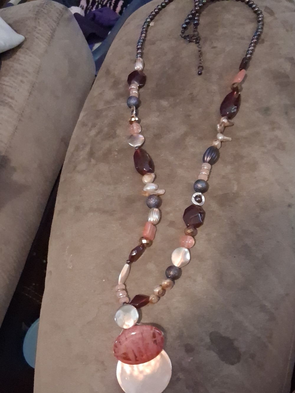 Women’s Peach and Brown Beaded Statement Necklace